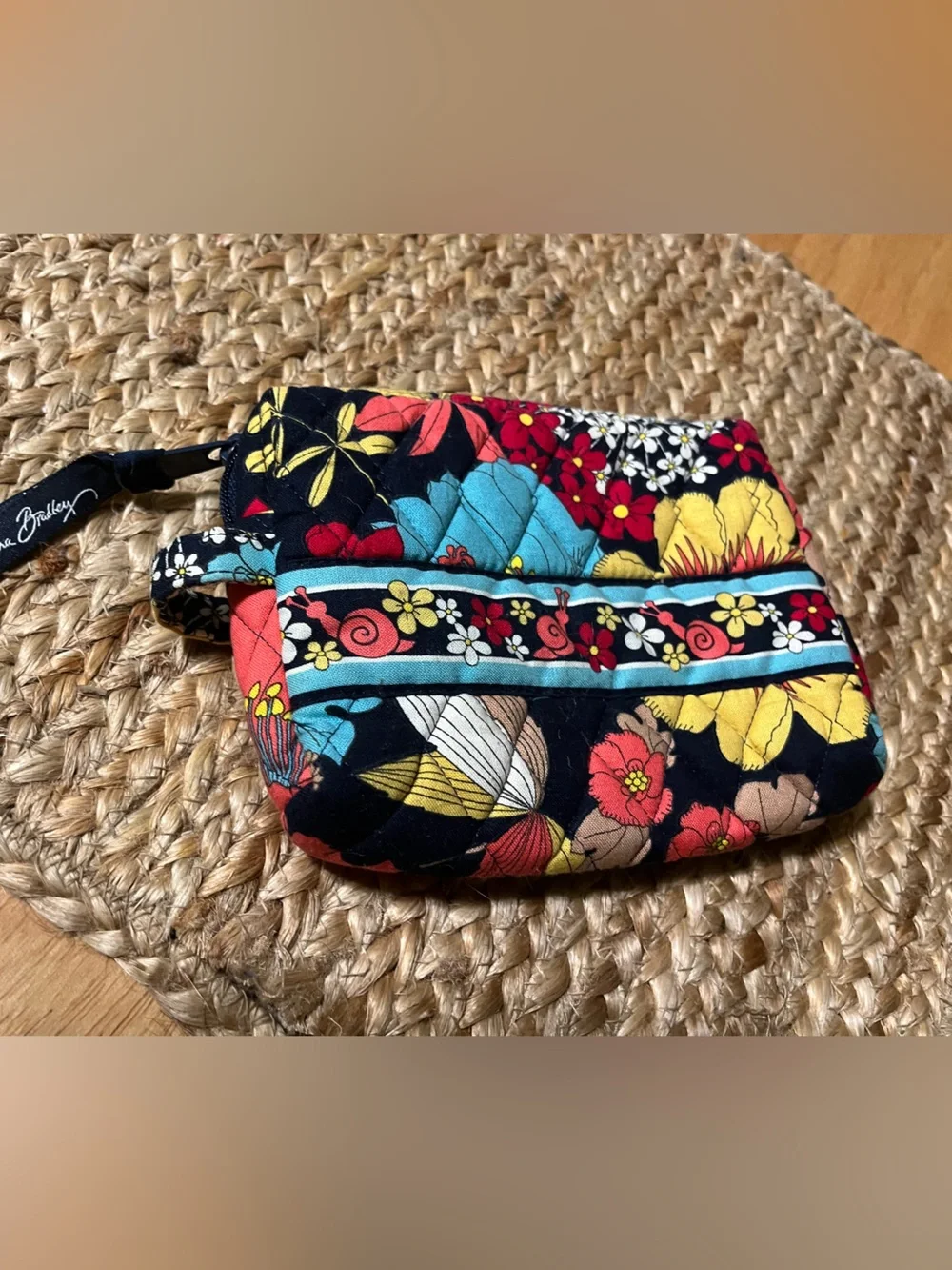 Vera Bradley Black Multi Floral Quilted Zip Cosmetic Pouch